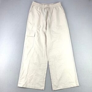 NiMin Cargo Pants Womens M NWT Beige Wide Leg‎ Elastic Waist Drawstring Pockets